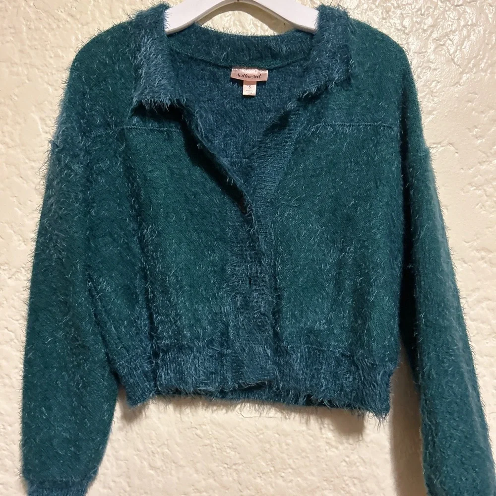 Willow &‎ Root Green eyelash knit cardigan sweater size small
